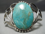 Huge Vintage Native American Navajo Domed Royston Turquoise Sterling Silver Swirl Bracelet Old-Nativo Arts