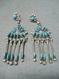 Hugh Bowekaty Vintage Native American Zuni Sleeping Beauty Turquoise Sterling Silver Earrings-Nativo Arts