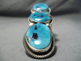 One Of Biggest Craziest Native American Navajo Carico Lake Turquoise Sterling Silver Ring-Nativo Arts