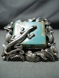 Exceptional San Felipe Native American 8 Turquoise Sterling Silver Gecko Ring-Nativo Arts