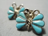 Marvelous Vintage Native American Navajo Turquoise Sterling Silver Butterfly Earrings-Nativo Arts
