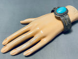 Important Unique Vintage Native American Navajo Feather Turquoise Sterling Silver Bracelet-Nativo Arts
