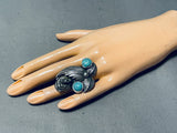 Unique San Felipe Spiderweb Turquoise Sterling Silver Bear Ring-Nativo Arts