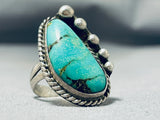 Tremendous Vintage Native American Navajo Green Kingman Turquoise Sterling Silver Ring-Nativo Arts