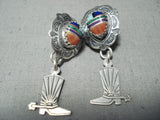 Native American Detailed Vintage Turquoise Inlay Cowboy Spur Sterling Silver Earrings-Nativo Arts