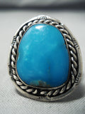 Authentic Vintage Native American Navajo Blue Gem Turquoise Sterling Silver Ring-Nativo Arts