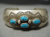 Amazing Vintage Native American Navajo Domed Turquoise Sterling Silver Sun Bracelet Old-Nativo Arts