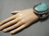 One Biggest Best Vintage Native American Navajo Carico Lake Turquoise Sterling Silver Bracelet-Nativo Arts