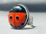 Ben Begaye (d.) Native American Navajo Turquoise Coral Sterling Silver Ladybug Ring-Nativo Arts