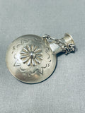 Unique Vintage Native American Navajo Handcarved Sterling Silver Flask-Nativo Arts