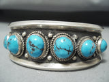 Signed Vintage Native American Navajo Morenci Turquoise Sterling Silver Bracelet-Nativo Arts