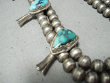 Rare Turquoise Vintage Native American Navajo Sterling Silver Squash Blossom Necklace-Nativo Arts