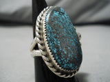 Important Vintage Native American Navajo Lander Blue Turquoise Sterling Silver Ring-Nativo Arts