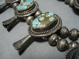 Rare #8 Vintage Native American Navajo #8 Turquoise Sterling Silver Squash Blossom Necklace-Nativo Arts