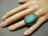 Important Vintage Native American Zuni Rob Eustace Turquoise Leaf Sterling Silver Ring Old-Nativo Arts
