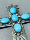 Marvelous Vintage Native American Navajo Blue Diamond Turquoise Sterling Silver Cross Pendant-Nativo Arts