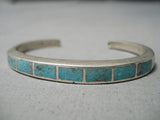 Incredible Vintage Navajo/ Zuni Turquoise Inlay Sterling Silver Bracelet Old-Nativo Arts