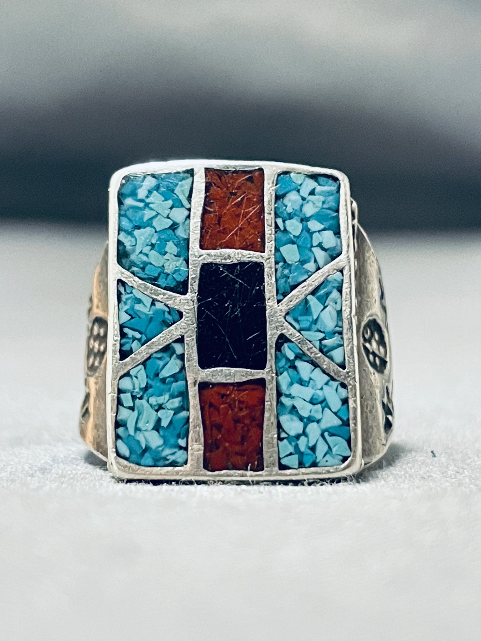 VTG NAVAJO SIGNED E KEE TURQUOISE CORAL RING. #1191 2024