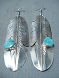 Feather Genius Native American Navajo Turquoise Sterling Silver Earrings-Nativo Arts