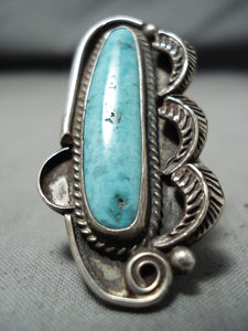 Excellent Vintage Native American Navajo Pilot Mountain Turquoise Sterling Silver Ring-Nativo Arts
