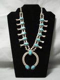 Amazing Vintage Native American Navajo Blue Turquoise Sterling Silver Squash Blossom Necklace-Nativo Arts