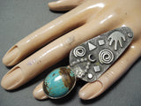 Unique San Felipe Native American 8 Turquoise Sterling Silver Ring-Nativo Arts