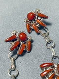 Dynamic Marlon Hechilay Vintage Native American Zuni Coral Sterling Silver Earrings Signed-Nativo Arts