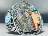 Native American One Of Most Intricate Ever Turquoise Hand Carved Chief Sterling Silver Bracelet-Nativo Arts