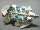 Important Vintage Native American Navajo Sterling Silver Turquoise Horned Toad Pin-Nativo Arts