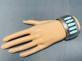 Signed Wide Unique Shape Turquoise Vintage Native American Navajo Sterling Silver Bracelet-Nativo Arts