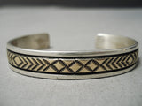 Hand Tooled Real 14k Gold Vintage Native American Navajo Sterling Silver Bracelet Old-Nativo Arts