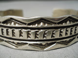 Hand Tooled Vintage Native American Navajo Detailed Sterling Silver Bracelet Old-Nativo Arts