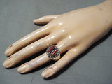 Remarkable Navajo Native American Coral Sterling Silver Ring-Nativo Arts