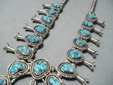 Signed Vintage Native American Navajo Turquoise Sterling Silver Squash Blossom Necklace-Nativo Arts