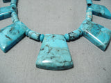 One Of The Best Vintage Native American Navajo Blue Diamond Turquoise Sterling Silver Necklace-Nativo Arts