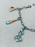 Important Vintage Native American Zuni Dishta Turquoise Sterling Silver Inlay Charm Bracelet Old-Nativo Arts