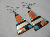 Native American Superior Vintage Santo Domingo Turquoise Sterling Silver Earrings Old-Nativo Arts