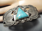 Early 1900's Vintage Native American Navajo Ingot Silver Turquoise Bracelet Old-Nativo Arts
