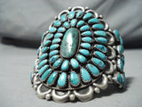 Striking Vintage Native American Navajo Turquoise Sterling Silver Cluster Bracelet Old-Nativo Arts