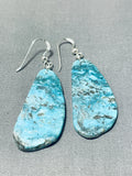 Native American Stunning Santo Domingo Old Kingman Turquoise Sterling Silver Earrings-Nativo Arts