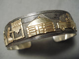 Detailed Vintage Native American Navajo Gold Sterling Silver Bracelet Old-Nativo Arts