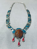 Most Detailed Hand Carved Vintage Turquoise Sterling Silver Necklace-Nativo Arts