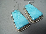 Superb Navajo Native American Kingman Turquoise Sterling Silver Earrings-Nativo Arts
