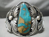 Huge Garden Of Leaves Vintage Native American Navajo Sterling Silver Royston Turquoise Bracelet-Nativo Arts