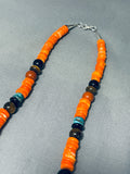 Rare Orange Coral Authentic Singer Native American Navajo Sterling Silver Necklace-Nativo Arts