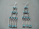 Rare Double Sided Native American Zuni Chandelier Coral Turquoise Sterling Silver Earrings-Nativo Arts