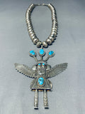 5 Inch Vintage Native American Navajo Turquoise Kachina Sterling Silver Necklace-Nativo Arts