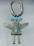 5 Inch Vintage Native American Navajo Turquoise Kachina Sterling Silver Necklace-Nativo Arts