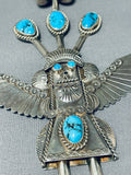 5 Inch Vintage Native American Navajo Turquoise Kachina Sterling Silver Necklace-Nativo Arts