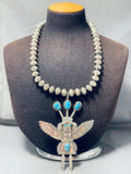 5 Inch Vintage Native American Navajo Turquoise Kachina Sterling Silver Necklace-Nativo Arts